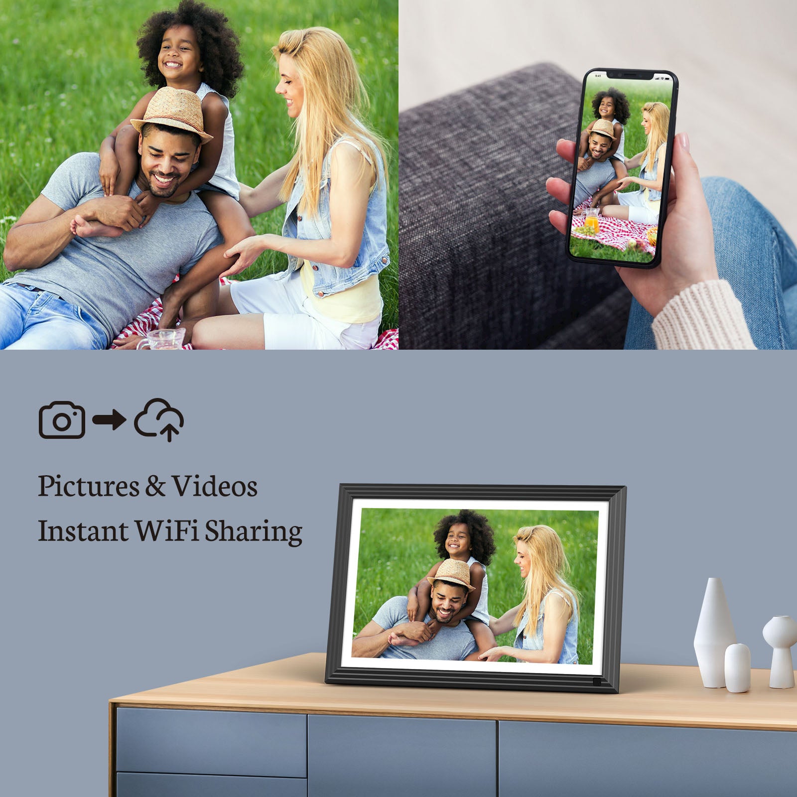 thumbnail image 2 of BSIMB Large Digital Picture Frame 21.5 Inch, 1920x1080 FHD WiFi Digital Photo Frame Electronic 32GB Remote Control, Share Pictures/Videos Via App/USB/SD Easy Setup Gifts For Mom(Non-Touch), Black Wood 2 of 14